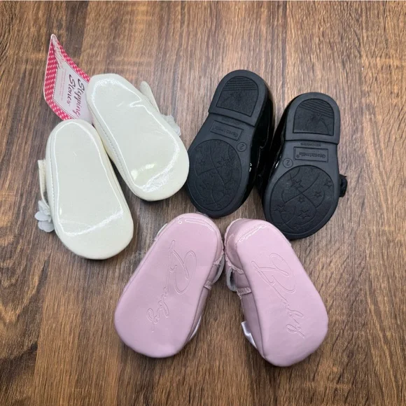 Pink black ivory baby girl formal dress shoes size 2 bows flowers 3-6 months - Picture 6 of 9